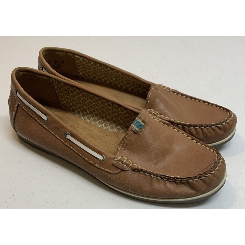Naturalizer N5 Comfort Leather Slip On Boat Shoes Womens 10 Tan Preppy